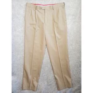 Men's Louis Raphael Size 36X34 Brown Herringbone Pleat Front Dress Pants